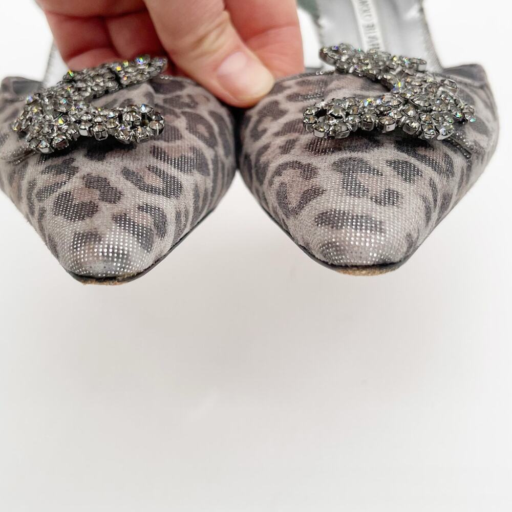 Manolo Blahnik Vintage Carolyne Silver Leopard Crystal Slingback Heels IT 36.5 - Picture 8 of 12